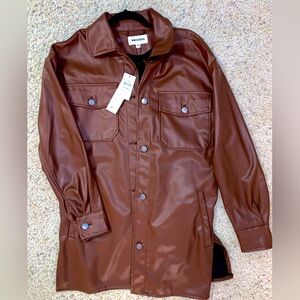 Faux leather jacket (brown) (button up) (collard) (chocolate brown)